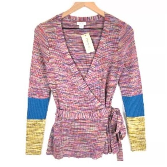 Sundance Women's Multicolor Space Dyed Stripe LS Wrap Sweater Top Size S - Picture 2 of 13